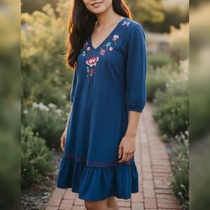 Johnny Was Embroidered Dress Blue Sz S